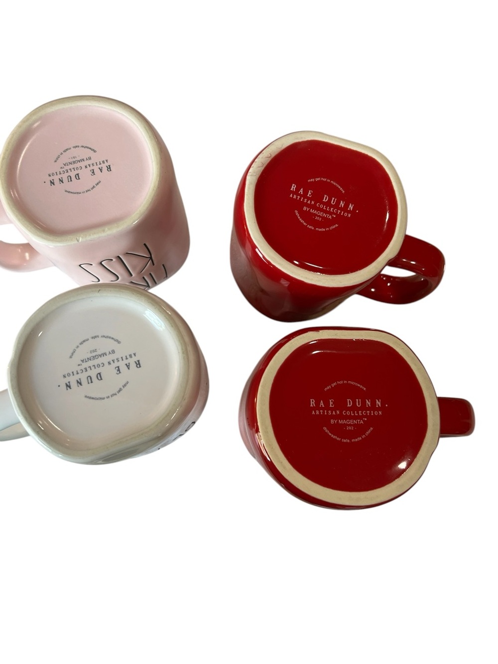 Rae Dunn Set of 4 Ceramic Mugs - Red, Pink, Cream - Picture 3 of 6